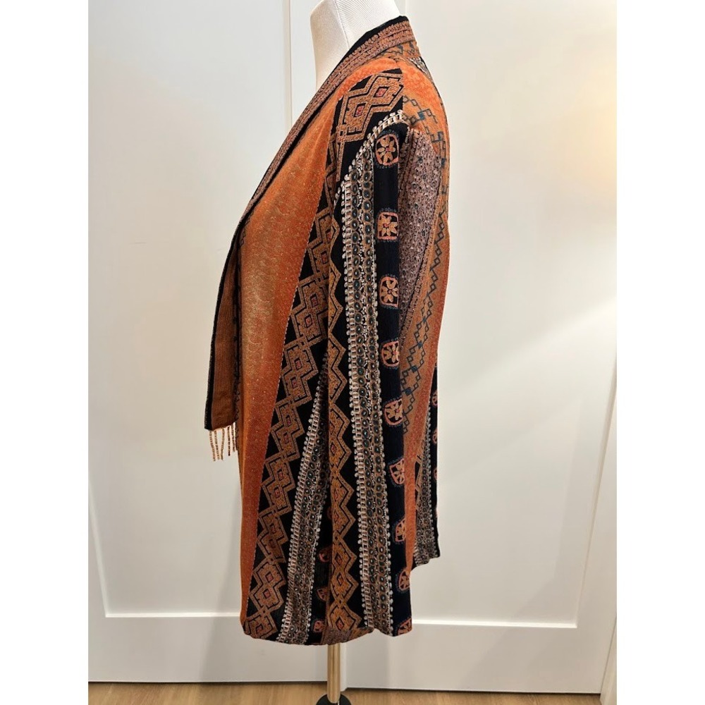 Vintage Earthy Geometric Pattern‎ Beaded Fringe Open Front Top M Boho Earthy - Picture 7 of 9